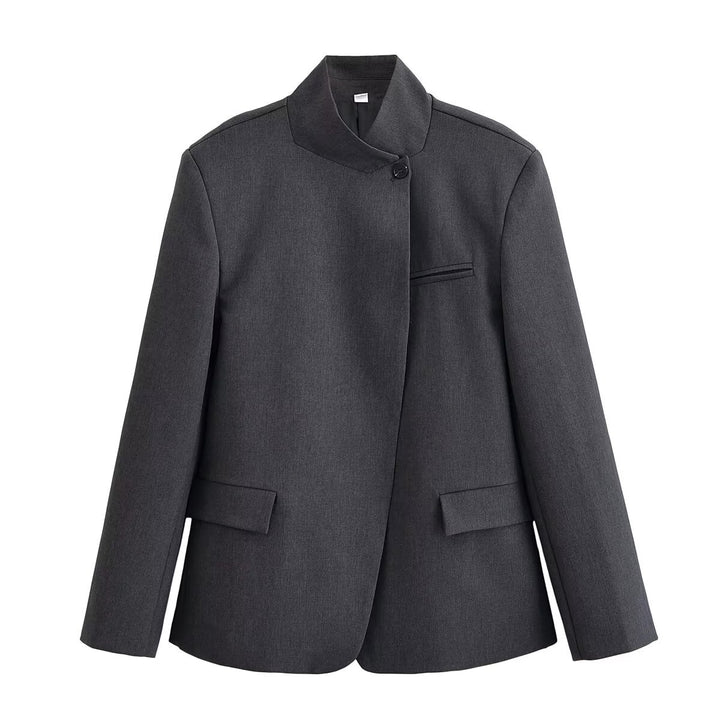 Women's short blazer in boxy cut with stand-up collar and concealed one-button placket Mune Fashion
