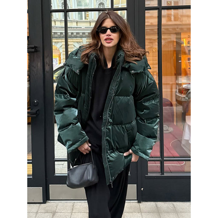 Women's Quilted Winter Jacket with Waist Drawstring and High Stand-Up Collar Mune Fashion