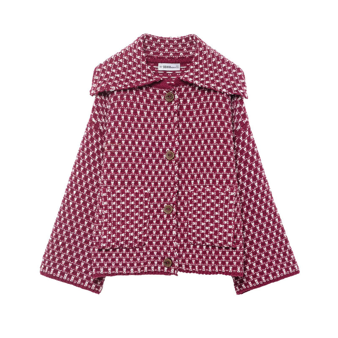 Women’s short jacket in boucle waffle pattern with large lapel collar Mune Fashion
