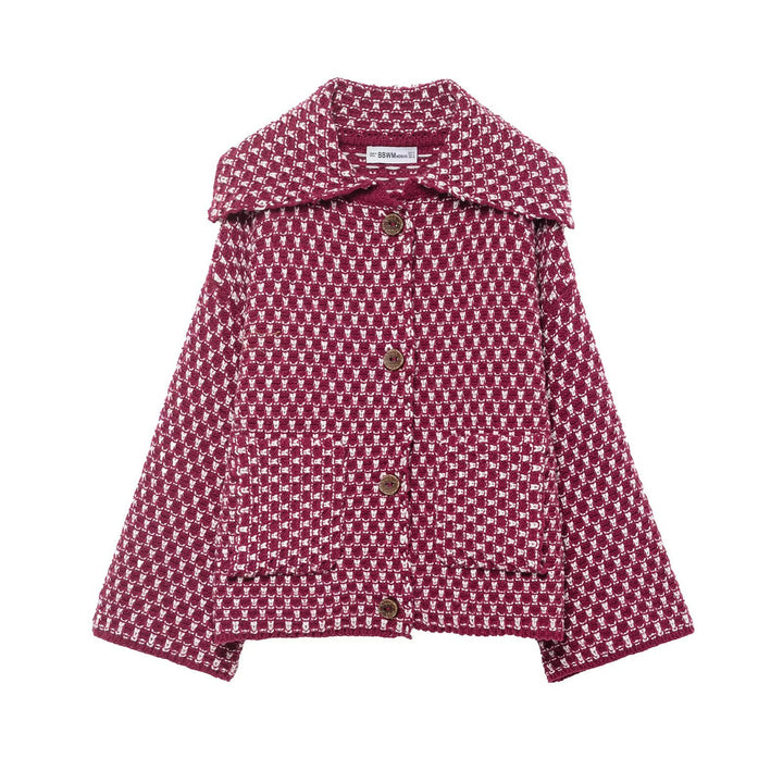 Women’s short jacket in boucle waffle pattern with large lapel collar Mune Fashion
