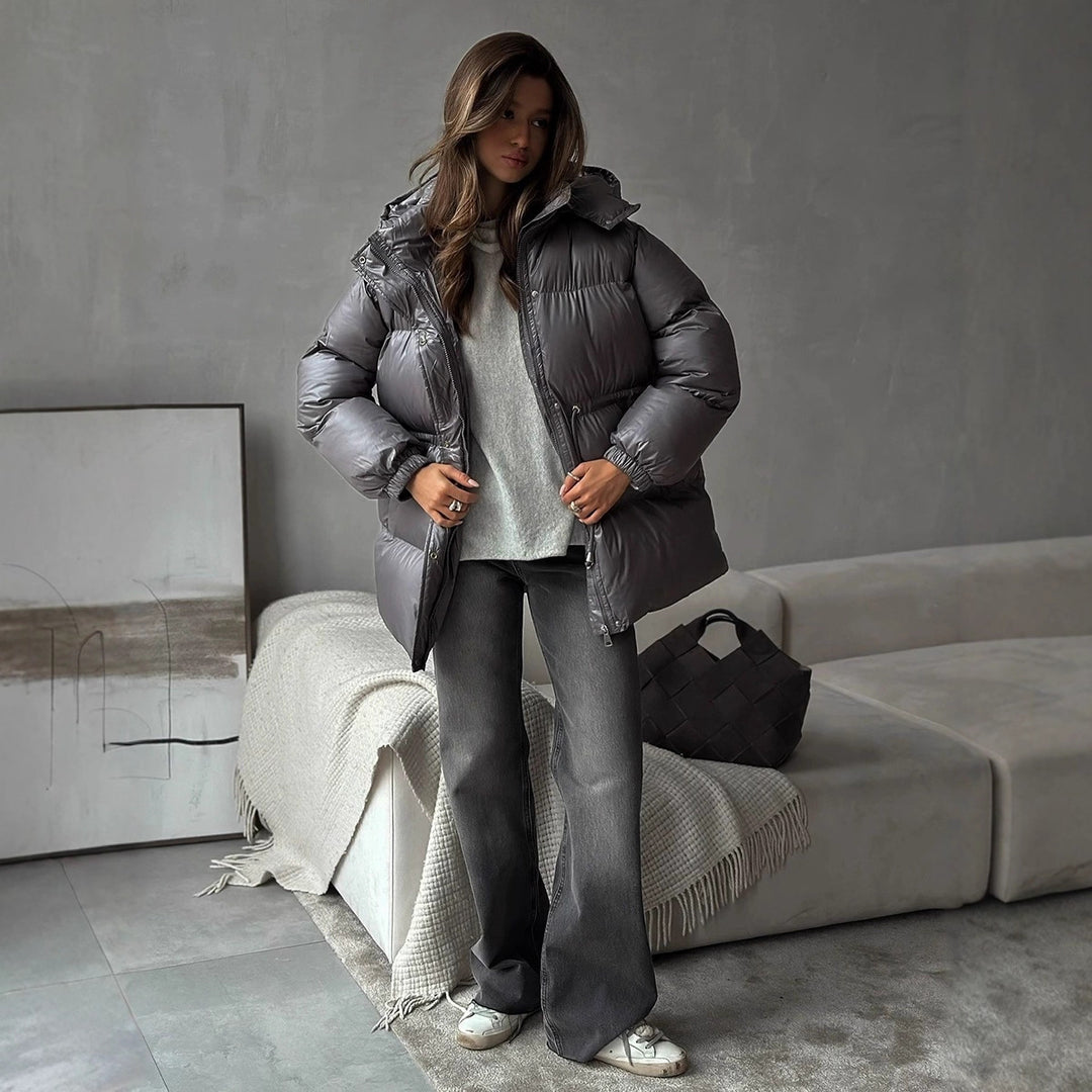 Women's quilted jacket with waist drawstring and hood Mune Fashion