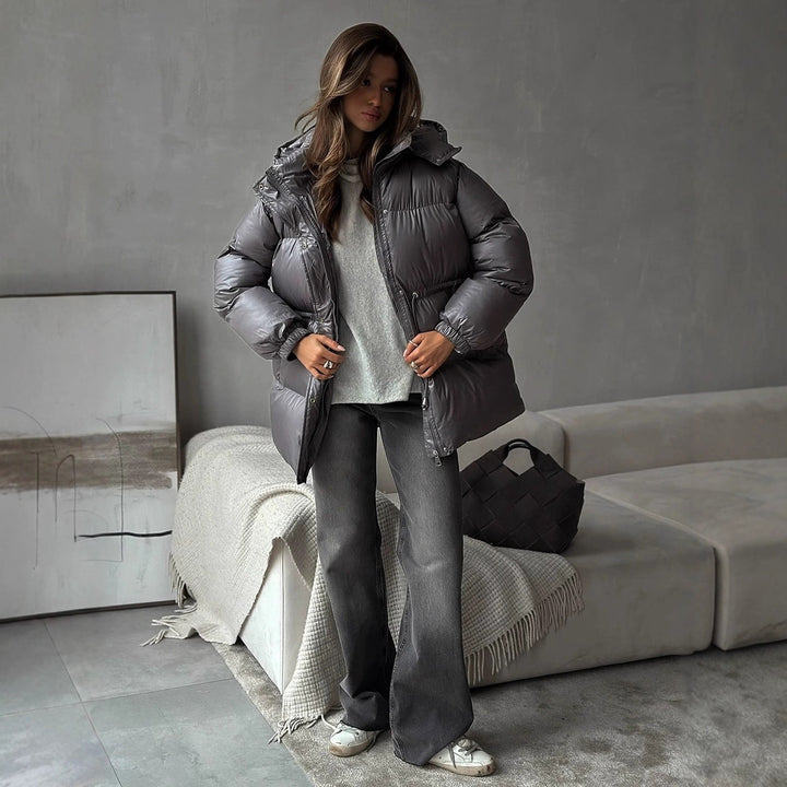 Women's quilted jacket with waist drawstring and hood Mune Fashion