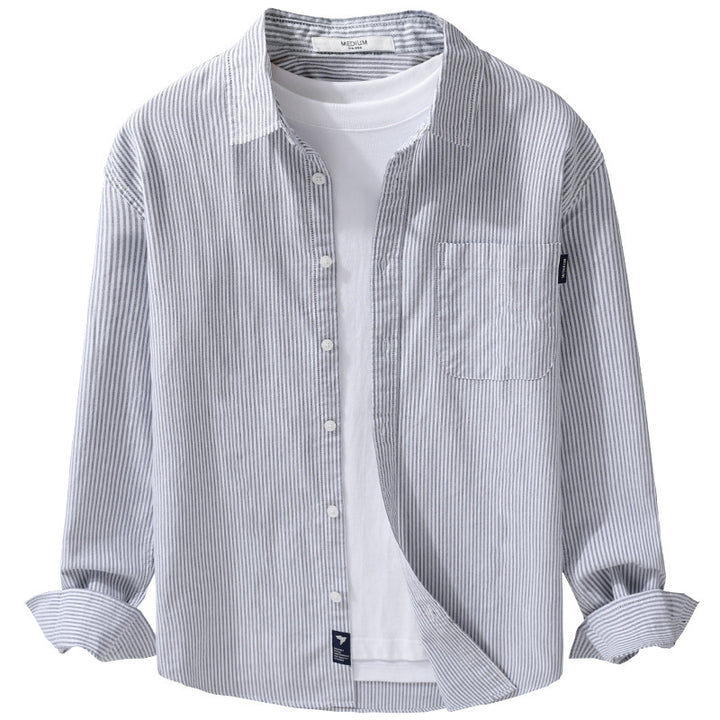 Men's Lightweight Striped Cotton Shirt in Layering Look with Chest Pocket Mune Fashion