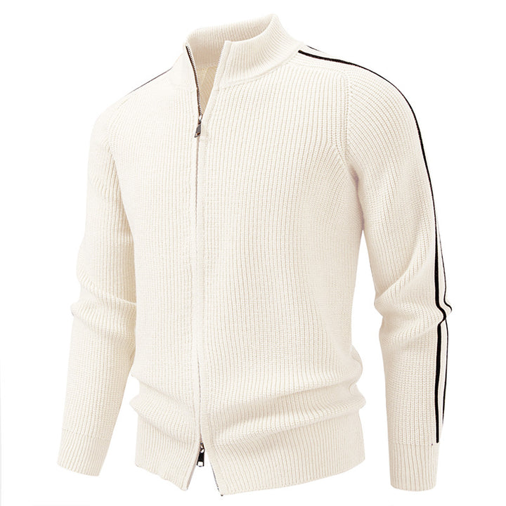 Men's zip-up cardigan with stand-up collar, structured ribbed look and contrasting stripes Mune Fashion