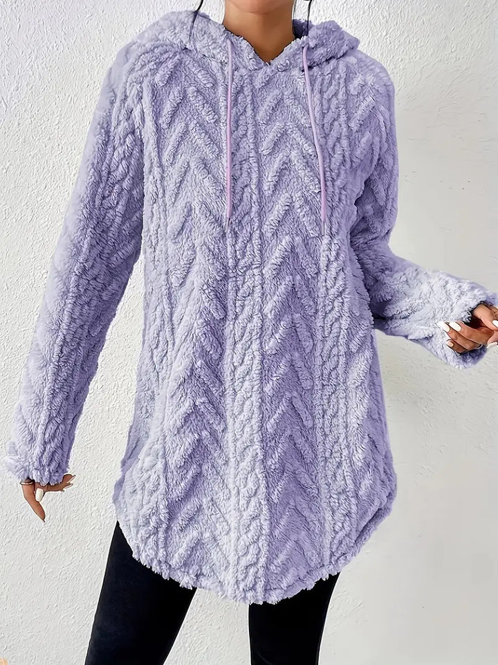 Women's cozy hooded jacket made of teddy fleece with cable pattern and gathered hem Mune Fashion