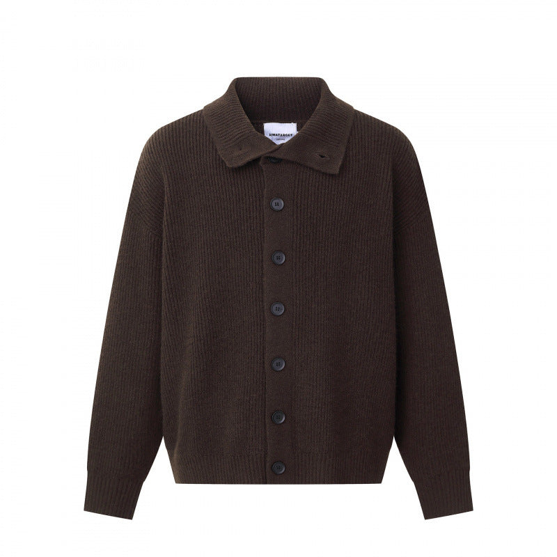 Unisex Boxy cardigan with shirt collar, ribbed texture and continuous button placket Mune Fashion