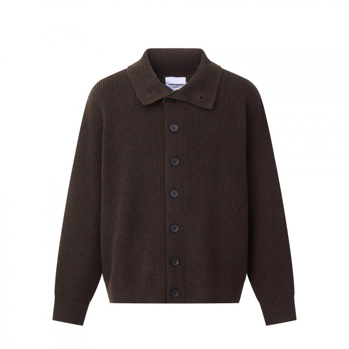Unisex Boxy cardigan with shirt collar, ribbed texture and continuous button placket Mune Fashion