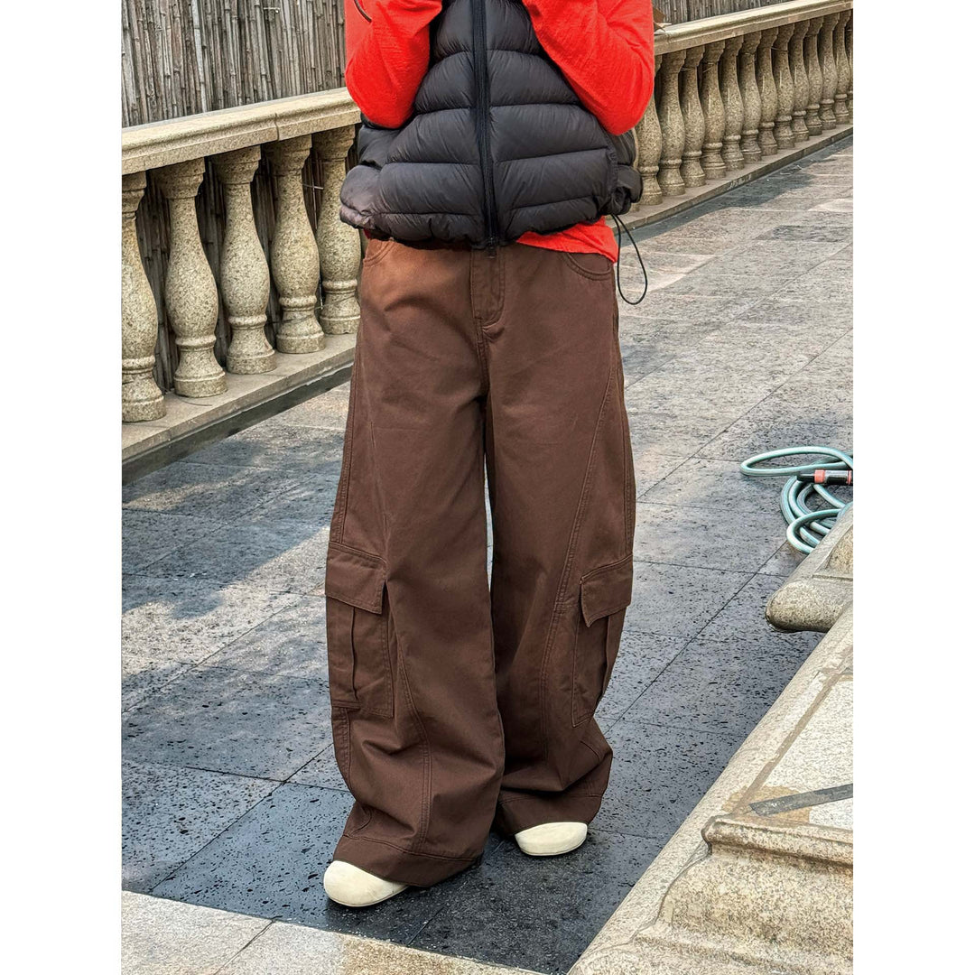 Ladies' Wide Cargo Baggy Pants with Large Flap Pockets Mune Fashion