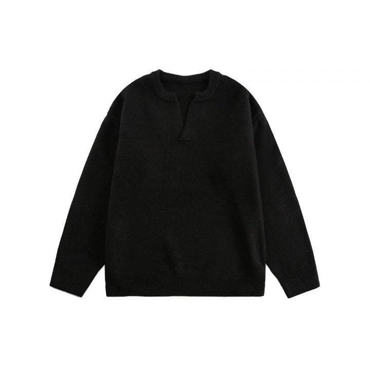 Unisex Boxy fine knit pullover with half Henley opening, round neck and ribbed finishes Mune Fashion