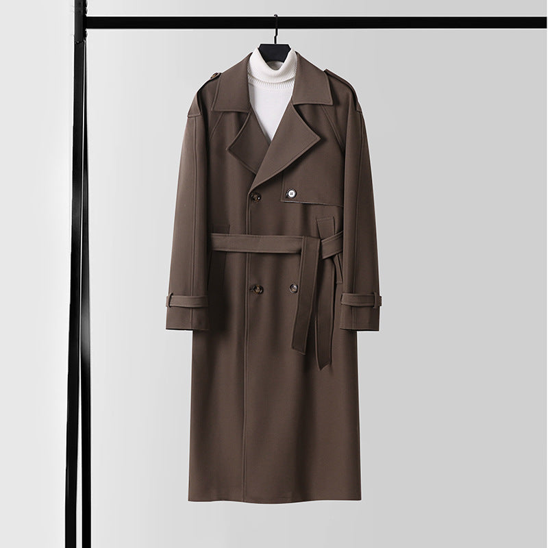 Ladies Elegant Maxi Trench Coat made of wool blend with wide shawl collar and tie belt Mune Fashion