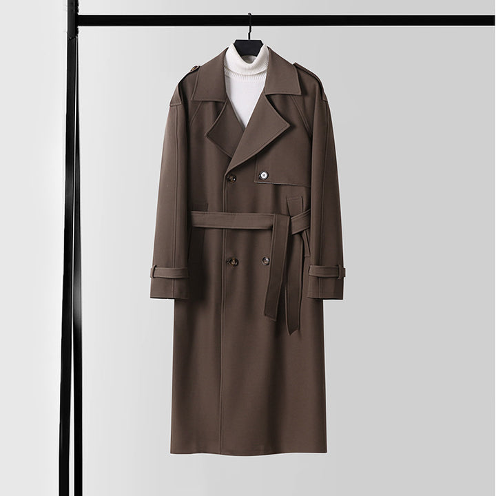 Ladies Elegant Maxi Trench Coat made of wool blend with wide shawl collar and tie belt Mune Fashion