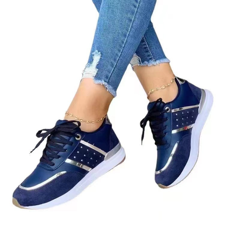 Women's Lightweight Comfort Sneakers with Metallic Accents and Cushioned Heel Area Mune Fashion