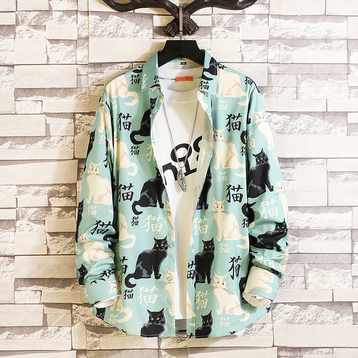 Men's long-sleeved shirt with open lapel collar, contrasting floral print and casual regular-fit silhouette Mune Fashion