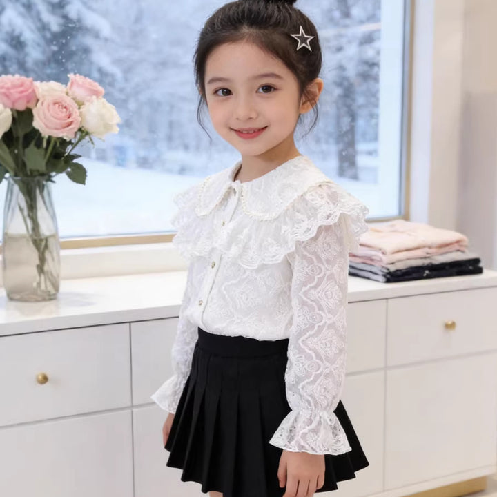 Girls lace blouse with romantic ruffled collar Mune Fashion