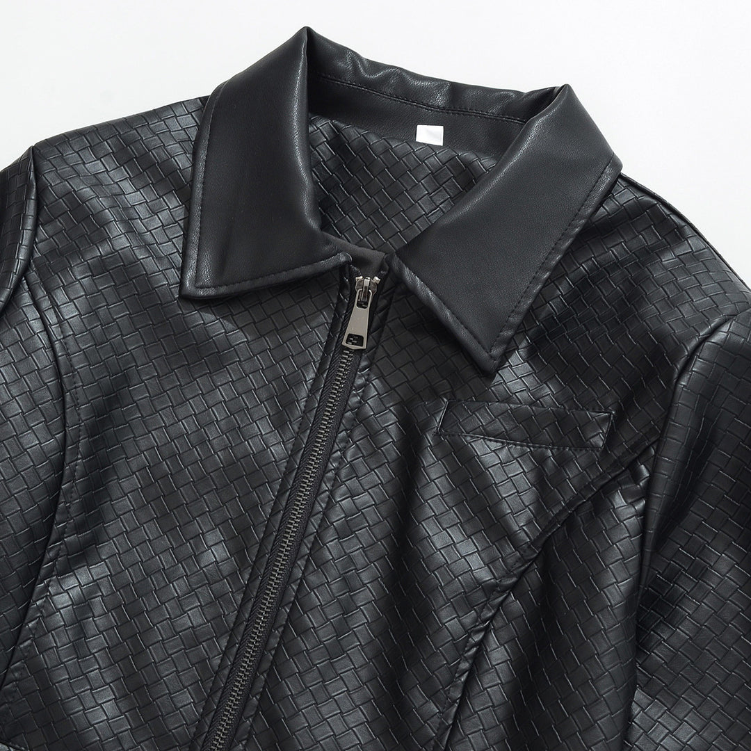 Women’s jacket made of embossed faux leather with zipper and shirt collar Mune Fashion