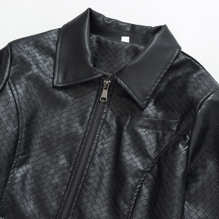 Women’s jacket made of embossed faux leather with zipper and shirt collar Mune Fashion