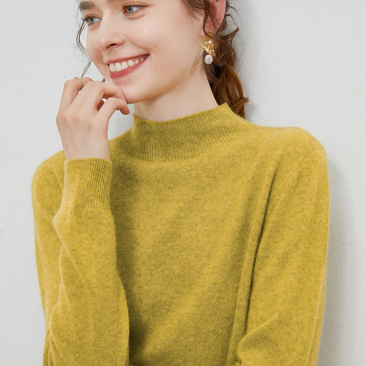 Women's soft fine-knit mock neck pullover with angora look and casual silhouette Mune Fashion