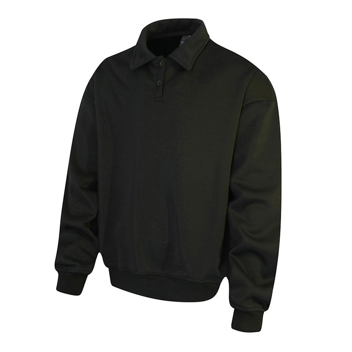 Men's Polo Sweatshirt in Oversize Relaxed Fit with Ribbed Cuffs and Button Placket Mune Fashion