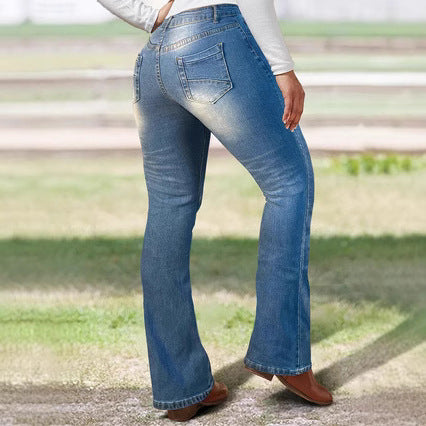 Women's Bootcut Jeans with Knee Rips made of Stretch Denim and Mid Rise Mune Fashion