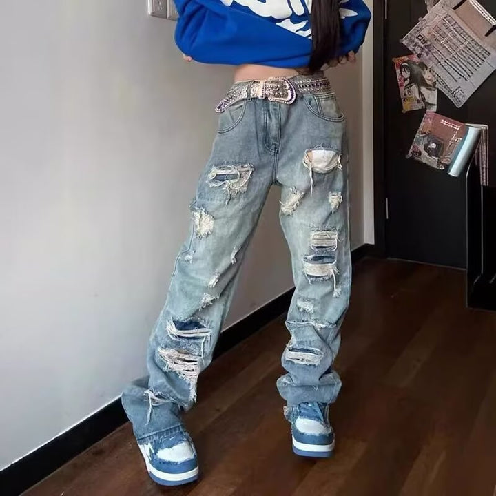 Men's Extra Wide Ripped Baggy Jeans with Deep Crotch and Pronounced Destroyed Details Mune Fashion