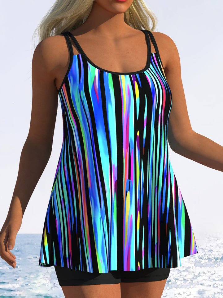 Women's tankini with playful striped pattern and original cut Mune Fashion