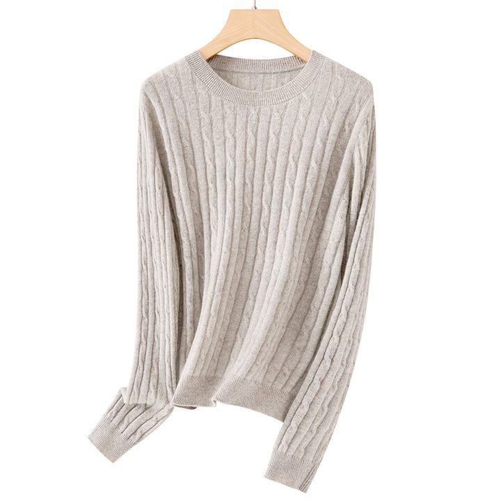 Women Cozy Cable Knit Sweater made of Fine Knit with Round Neckline Mune Fashion