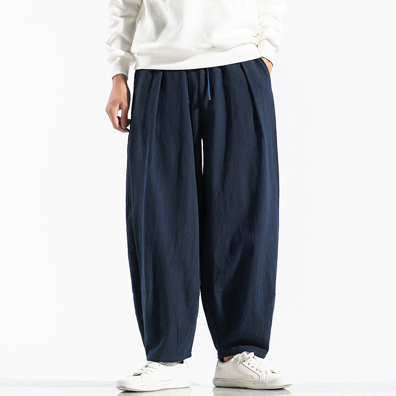 Men's wide pleated harem pants with drawstring, casual taper and deep crotch Mune Fashion