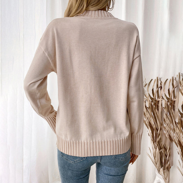 Women's Casual Round Neck Sweater with 3D Flower Appliqués and Ribbed Cuffs Mune Fashion