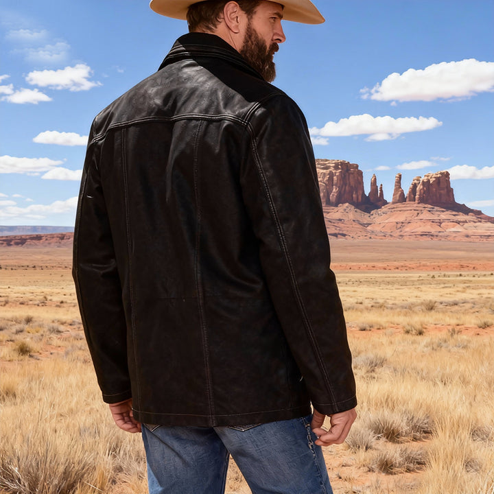 Men's Short Suede Field Jacket with Stand-Up Collar, Concealed Zipper, and Distinctive Decorative Seams Mune Fashion