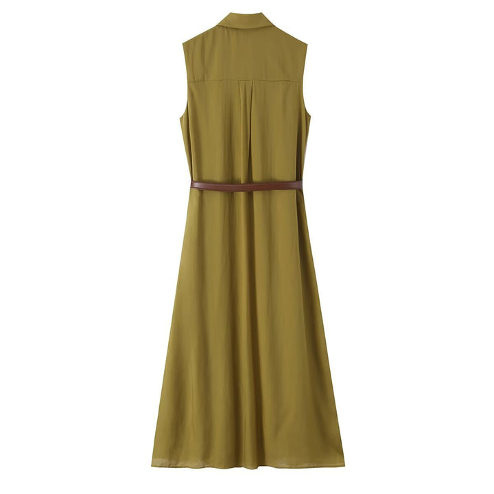 Women's sleeveless shirt dress with pleats, button placket and belt Mune Fashion