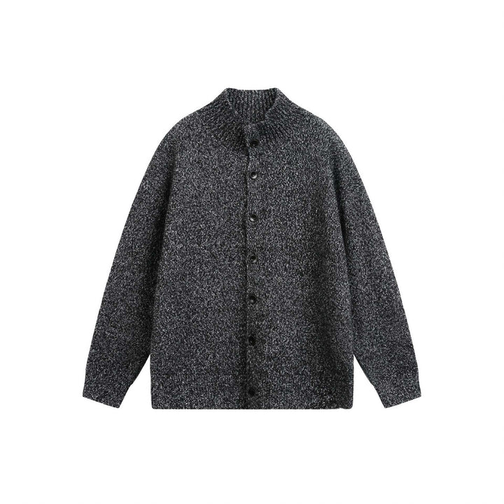 Women's Oversized Cardigan with Raised Ribbed Collar and Wooden Button Closure Mune Fashion