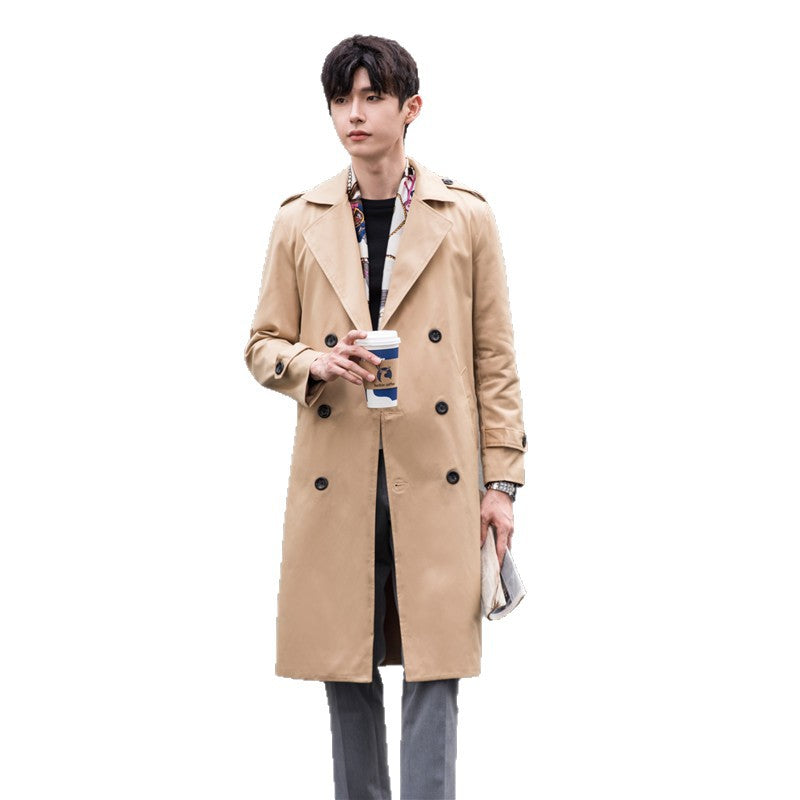 Men Water-repellent Trench Coat with Double Row, Classic Lapels and Waist Belt Mune Fashion