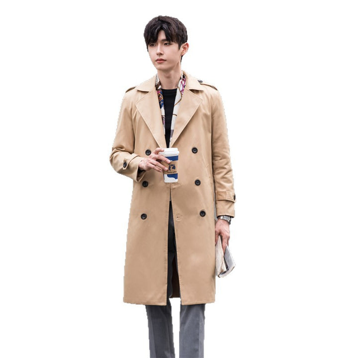 Men Water-repellent Trench Coat with Double Row, Classic Lapels and Waist Belt Mune Fashion