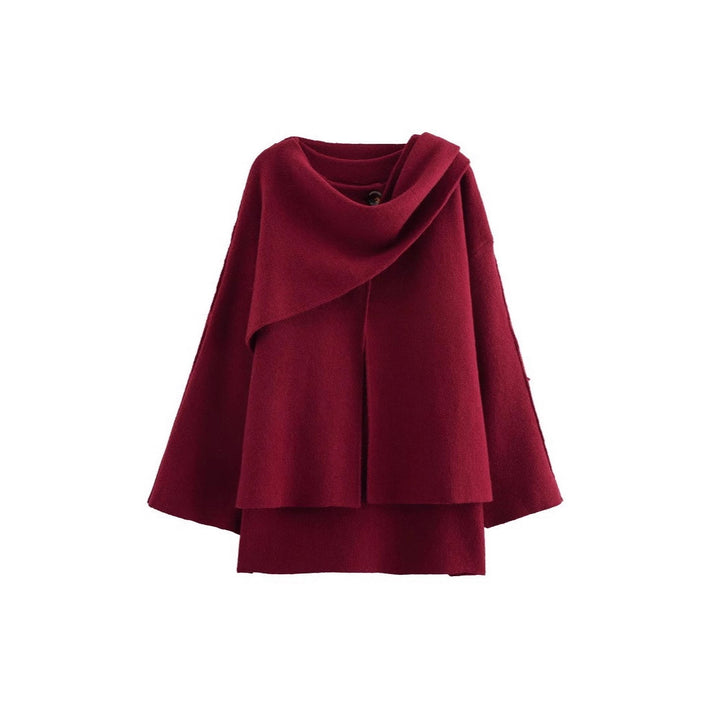 Women Asymmetrical Wool Blend Cape with Waterfall Collar and Loose Fall Mune Fashion