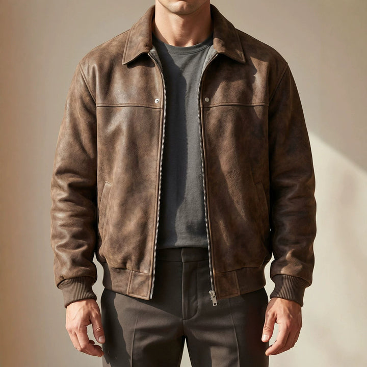Men's Stylish Leather Jacket with Classic Collar