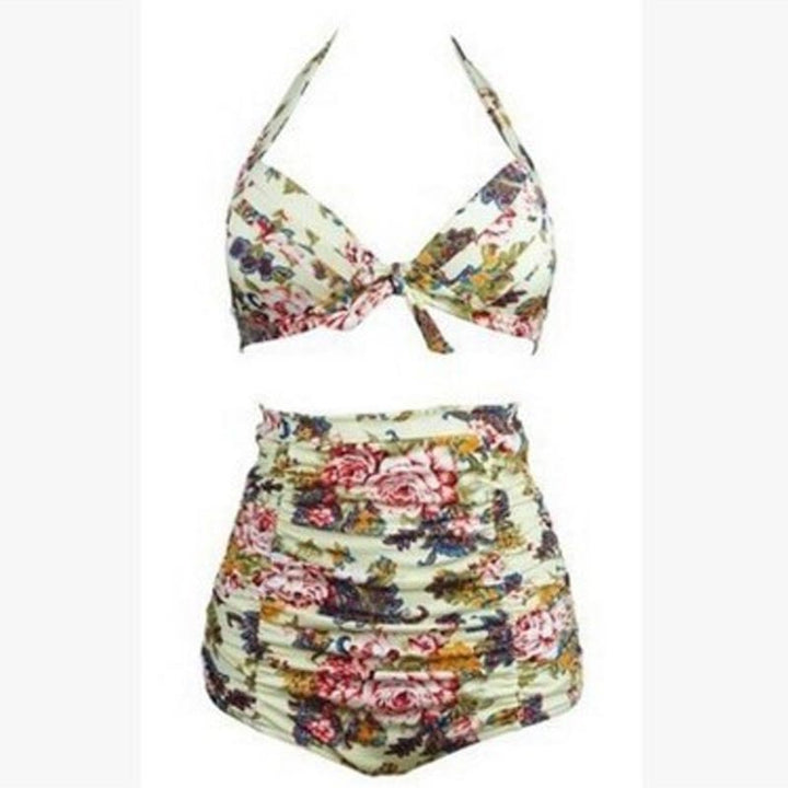 Ladies high-waisted bikini set with floral design and ruffles Mune Fashion