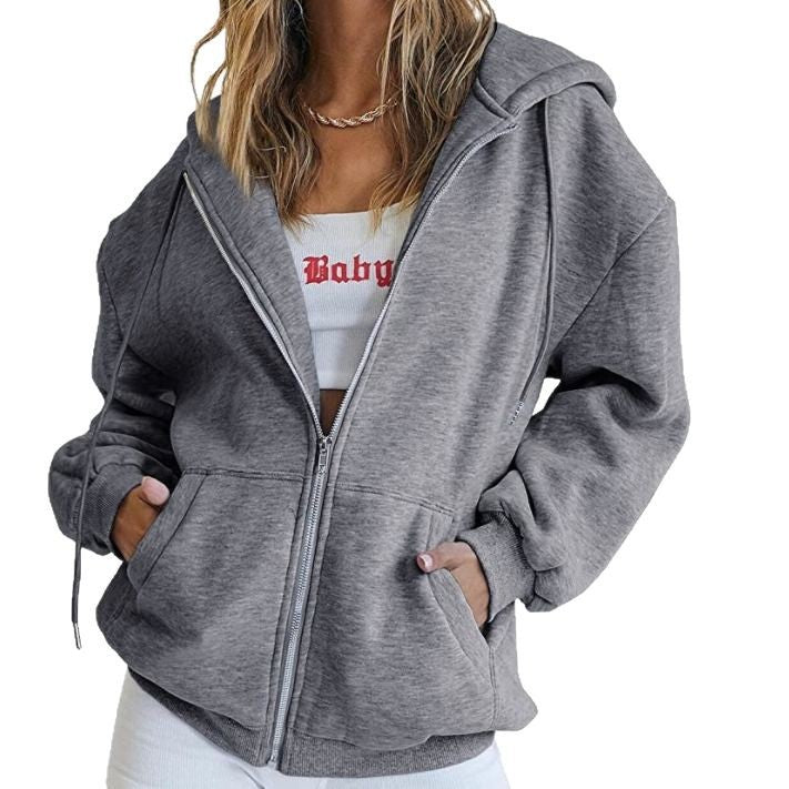 Women's Oversize Zip Hoodie with Hood Kangaroo Pockets and Soft French Terry Mune Fashion