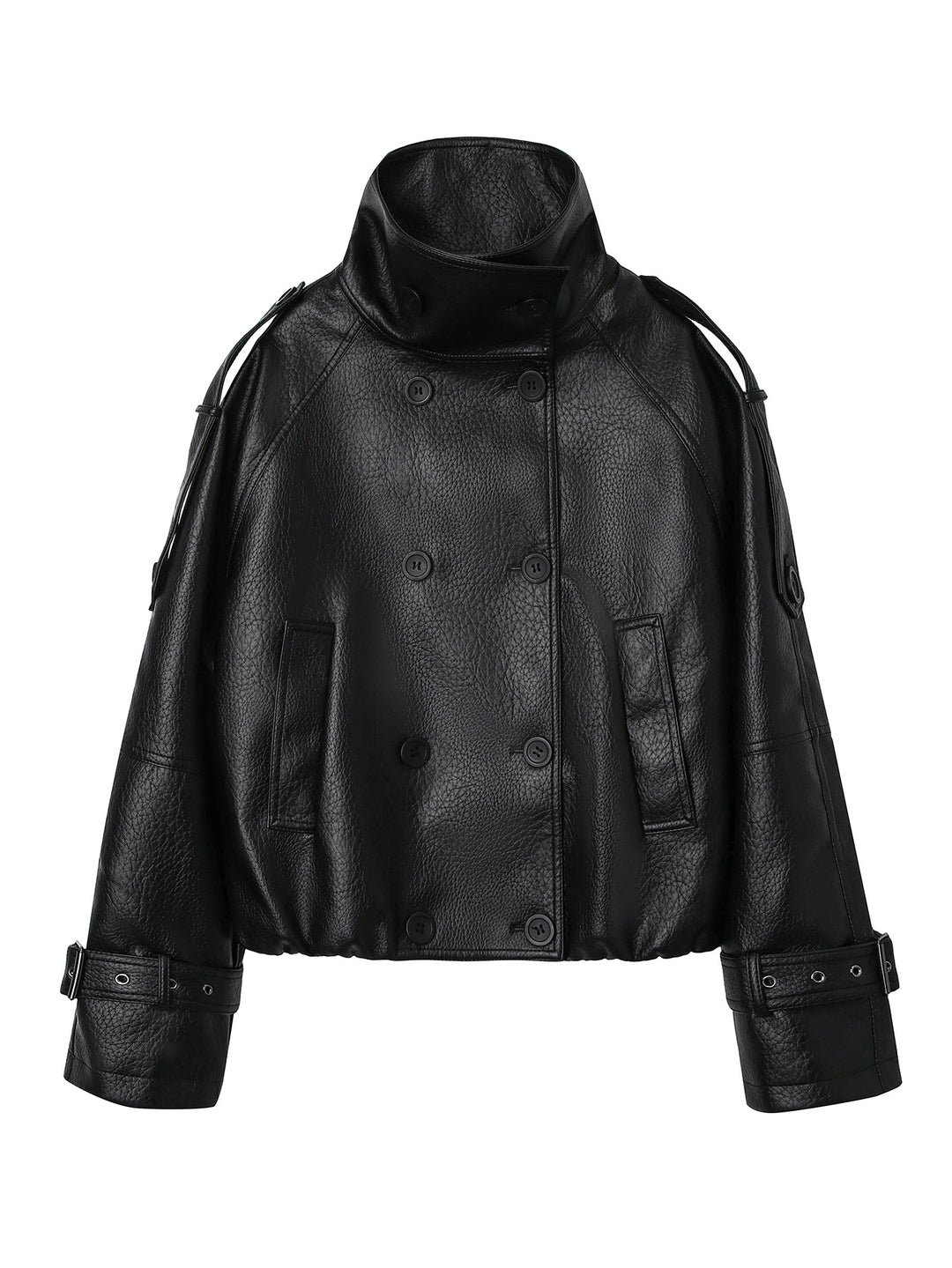 Men's short cut double-breasted leather jacket with high standing collar Mune Fashion