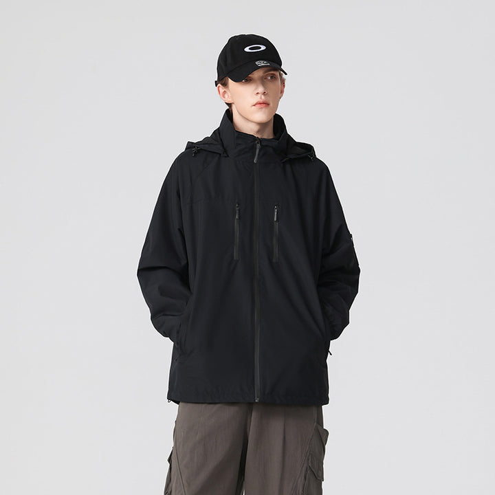 Men's technical, wind- and water-repellent hooded jacket with chest zip pockets and sleeve utility pocket Mune Fashion