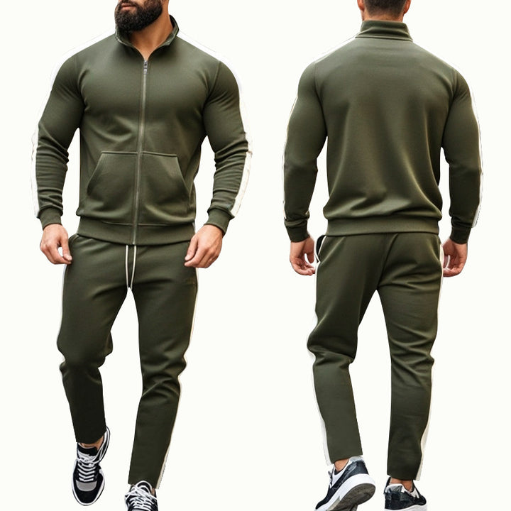 Men's narrow-cut two-piece with stand-up collar zip jacket and tapered drawstring pants Mune Fashion