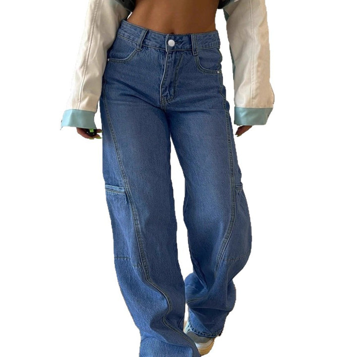 Women's High-Waist Wide Cargo Denim Pants with Seam Panels and Baggy Silhouette Mune Fashion