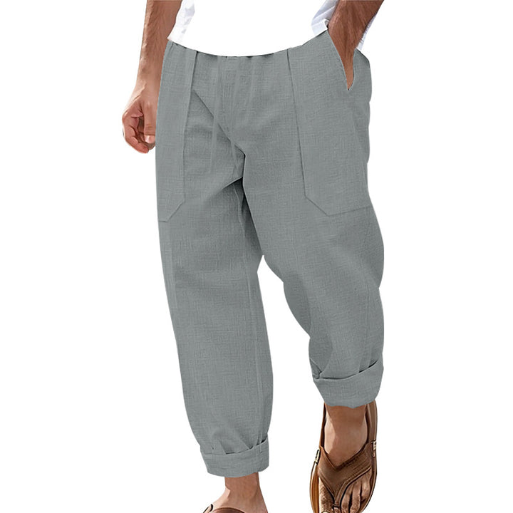 Men's lightweight linen chinos short cut with pleats and patch front pockets Mune Fashion