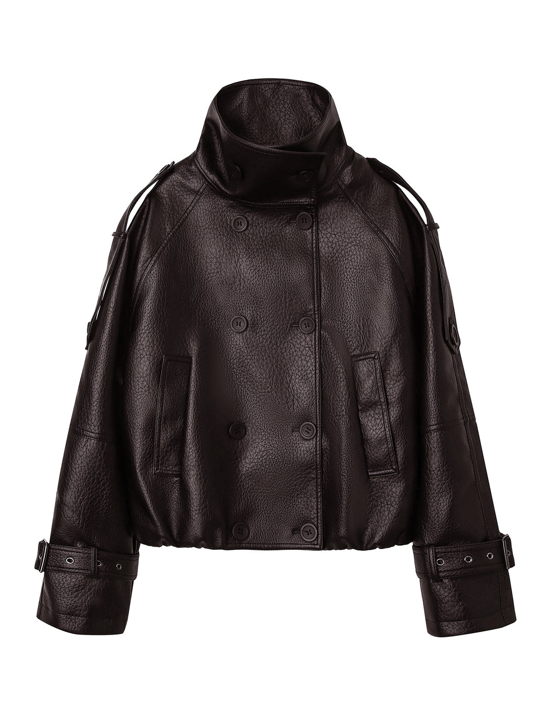 Men's short cut double-breasted leather jacket with high standing collar Mune Fashion
