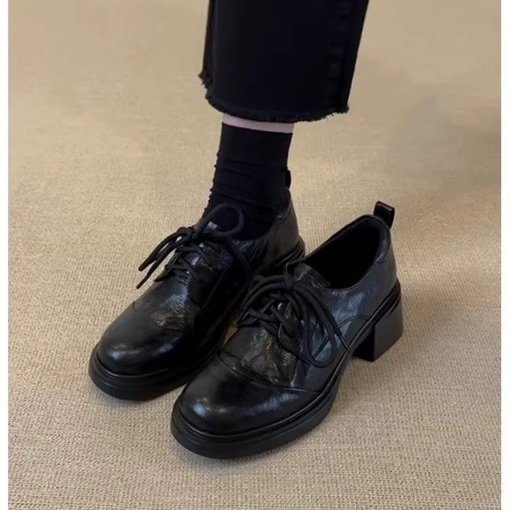Ladies Elegant Lace-up Derby with Mid-high Block Heel and Profiled Platform Sole Mune Fashion