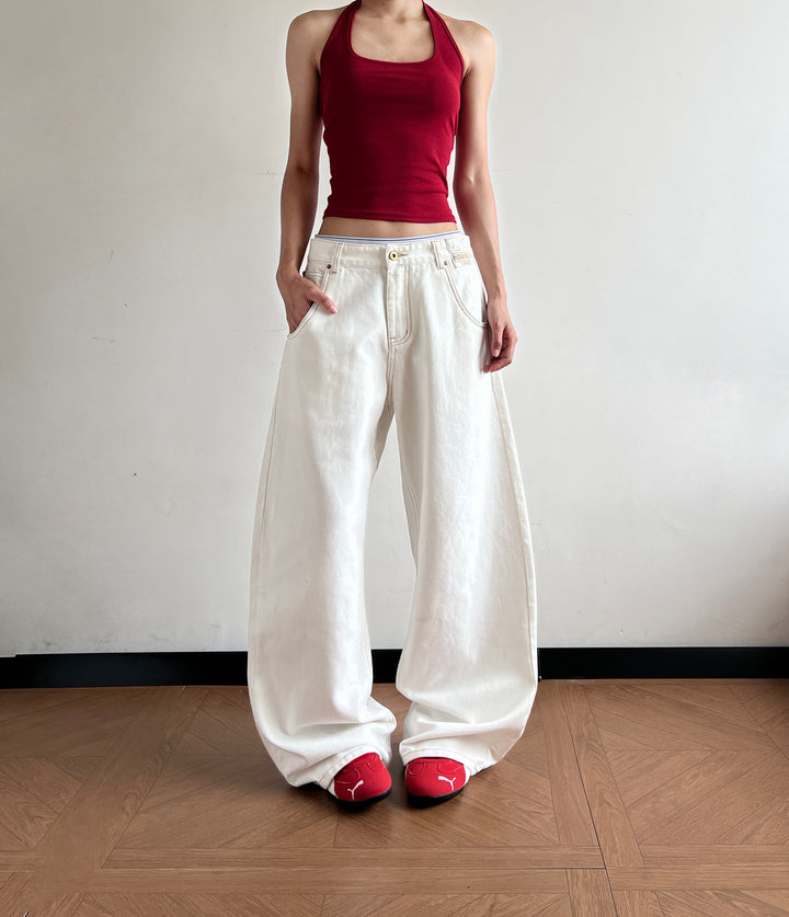 Women Ultra-wide cut canvas five-pocket trousers with low waistband Mune Fashion