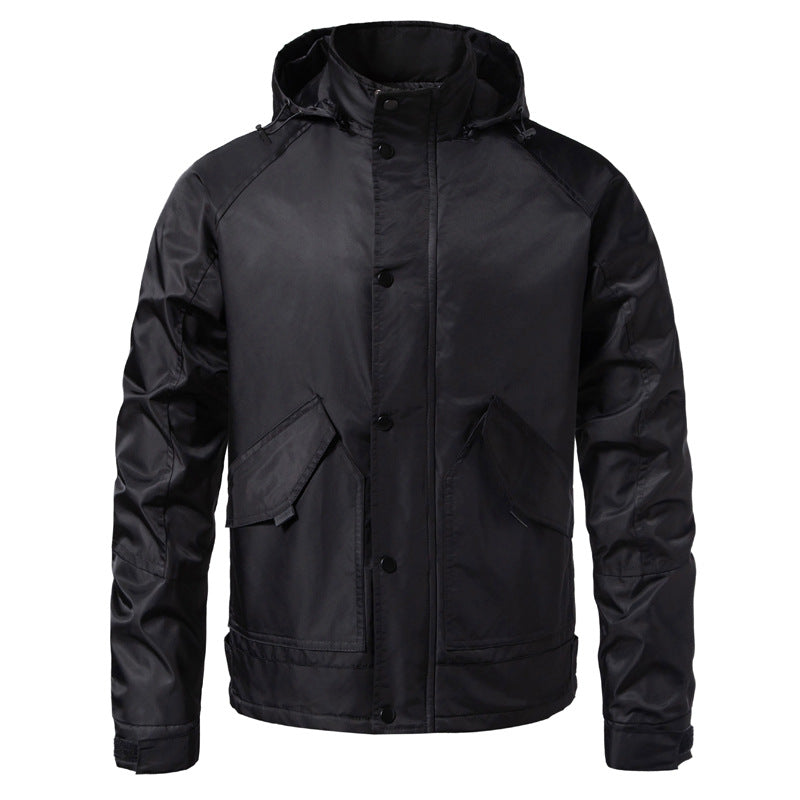Men's Water-Repellent Hooded Jacket in Utility Style with Snap Button Placket and Flap Pockets Mune Fashion