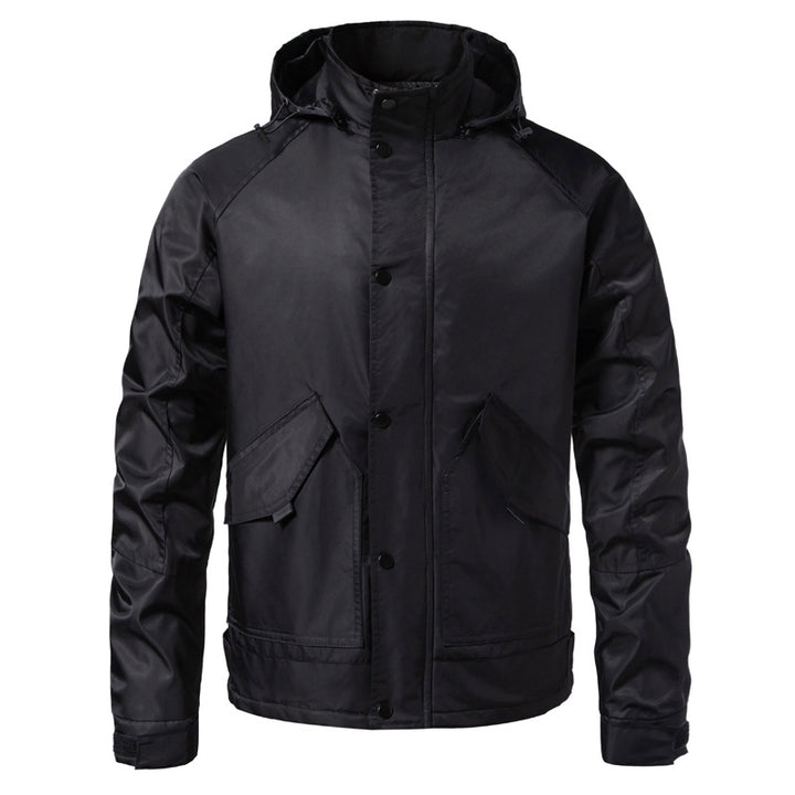 Men's Water-Repellent Hooded Jacket in Utility Style with Snap Button Placket and Flap Pockets Mune Fashion