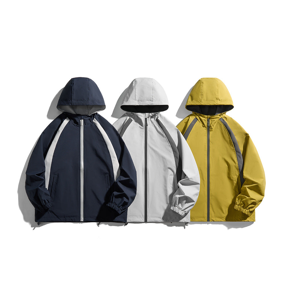 Men's hooded windbreaker in sporty color block design with adjustable hem Mune Fashion