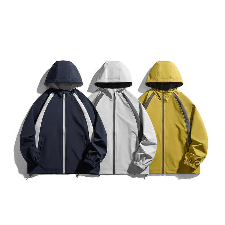 Men's hooded windbreaker in sporty color block design with adjustable hem Mune Fashion