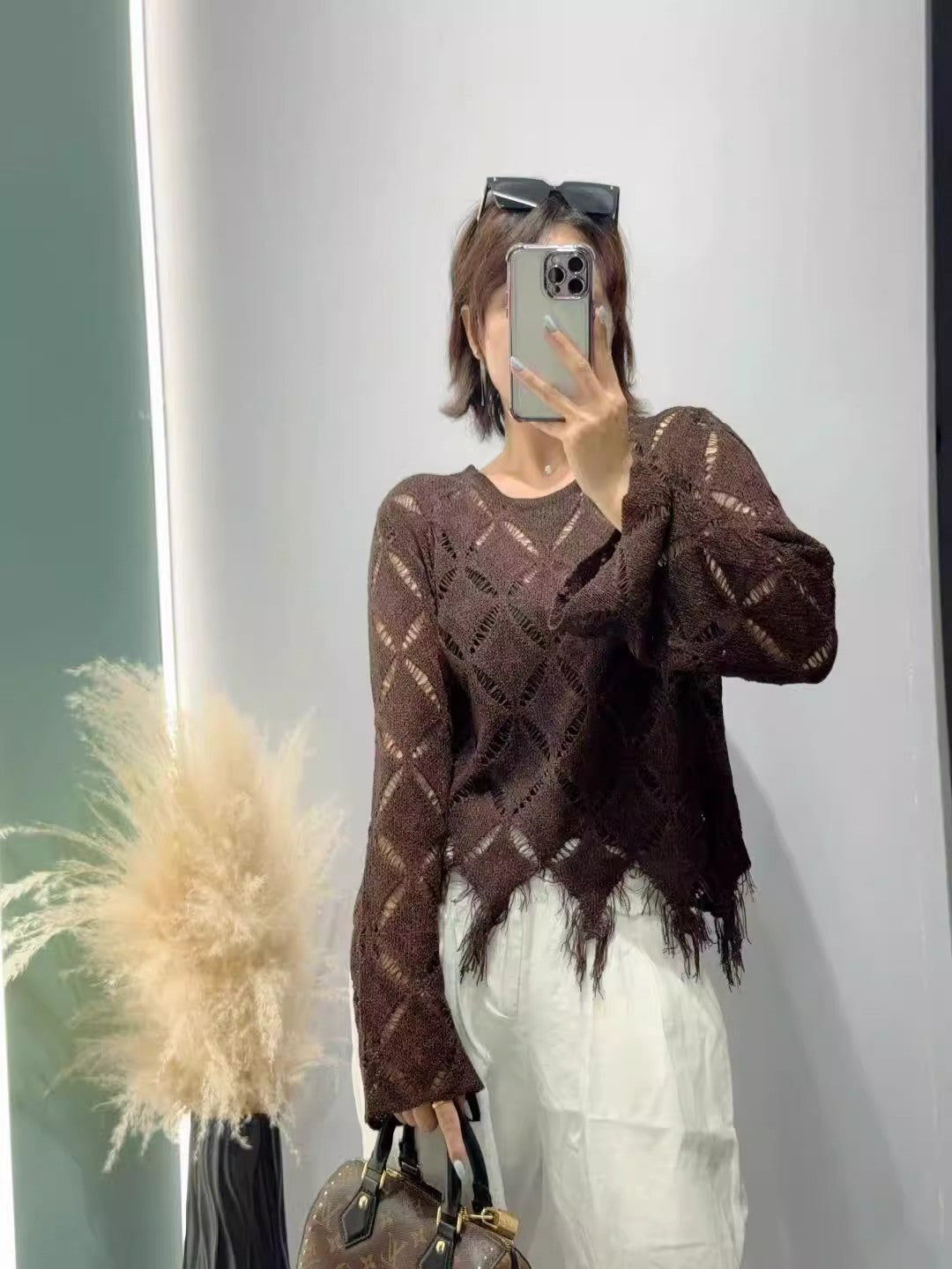 Women's Fashionable Knitted Sweater with Open Stitches Mune Fashion